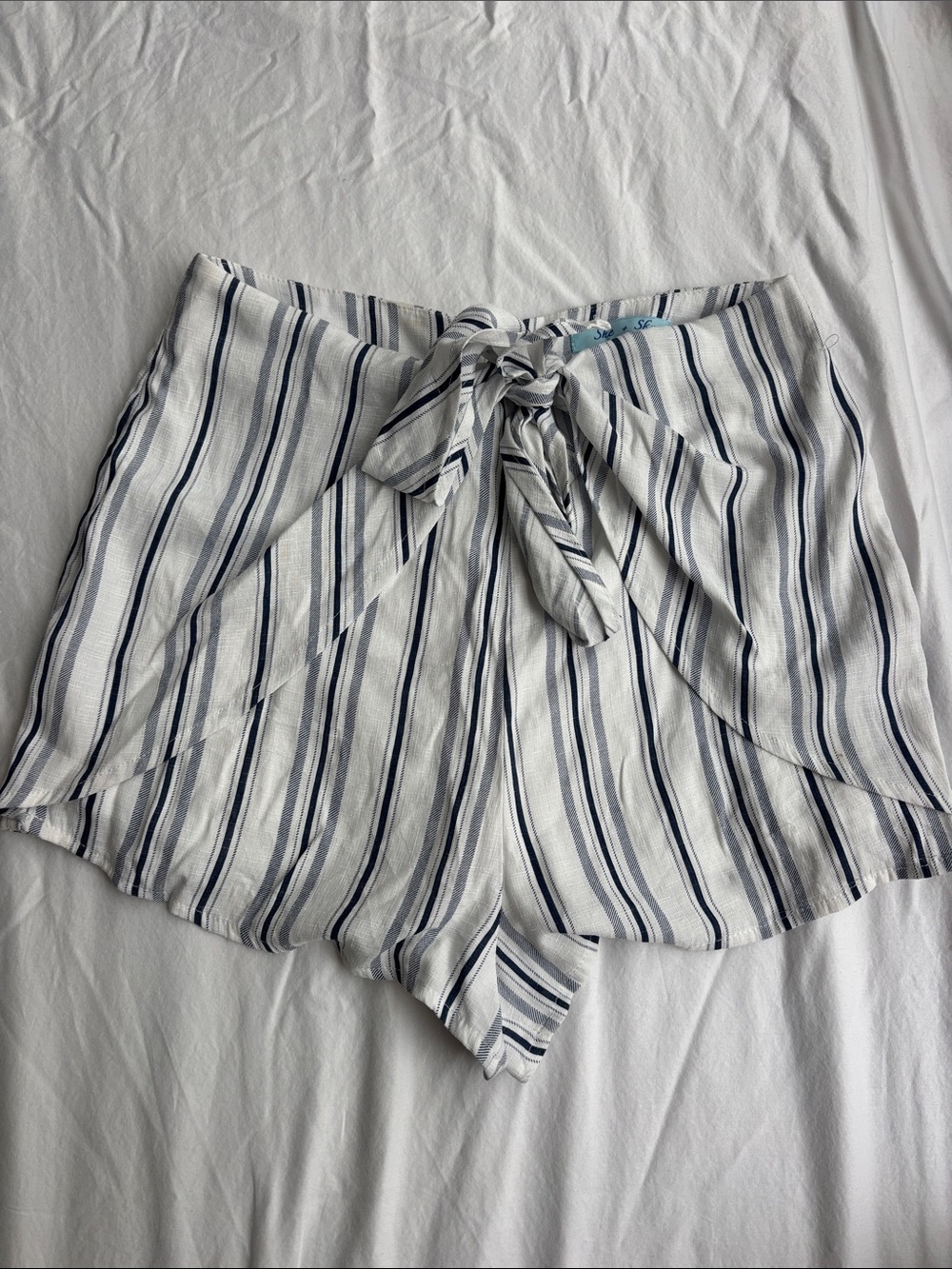White and Blue Striped Shorts